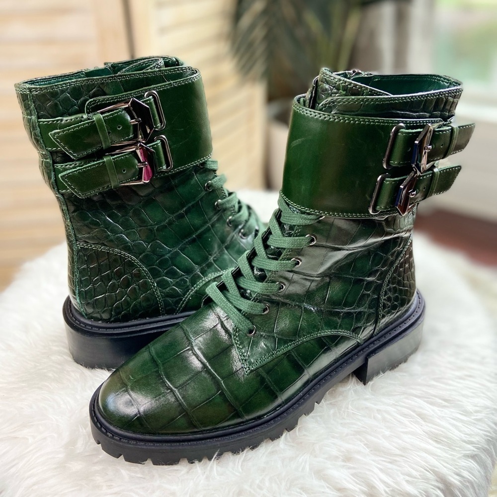 •Vince Camuto• Fawdry Combat Bootie-deep green croc